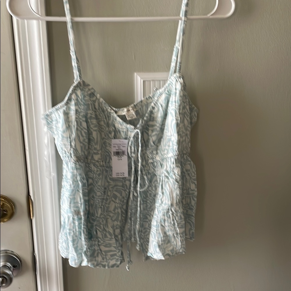 American Eagle Outfitters Silver Smocked Tie Front Camisole